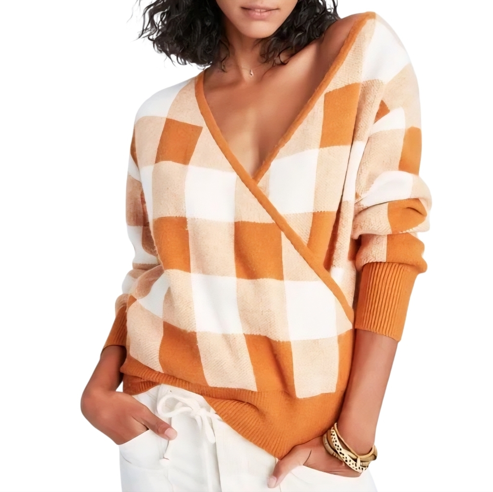 Anthropologie Callahan | Agnes Surplice Gingham Wrap Sweater
